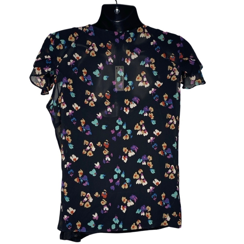 attention Floral Keyhole Babydoll Blouse (Size:XL, Color:Black/Multi) - Picture 2 of 3